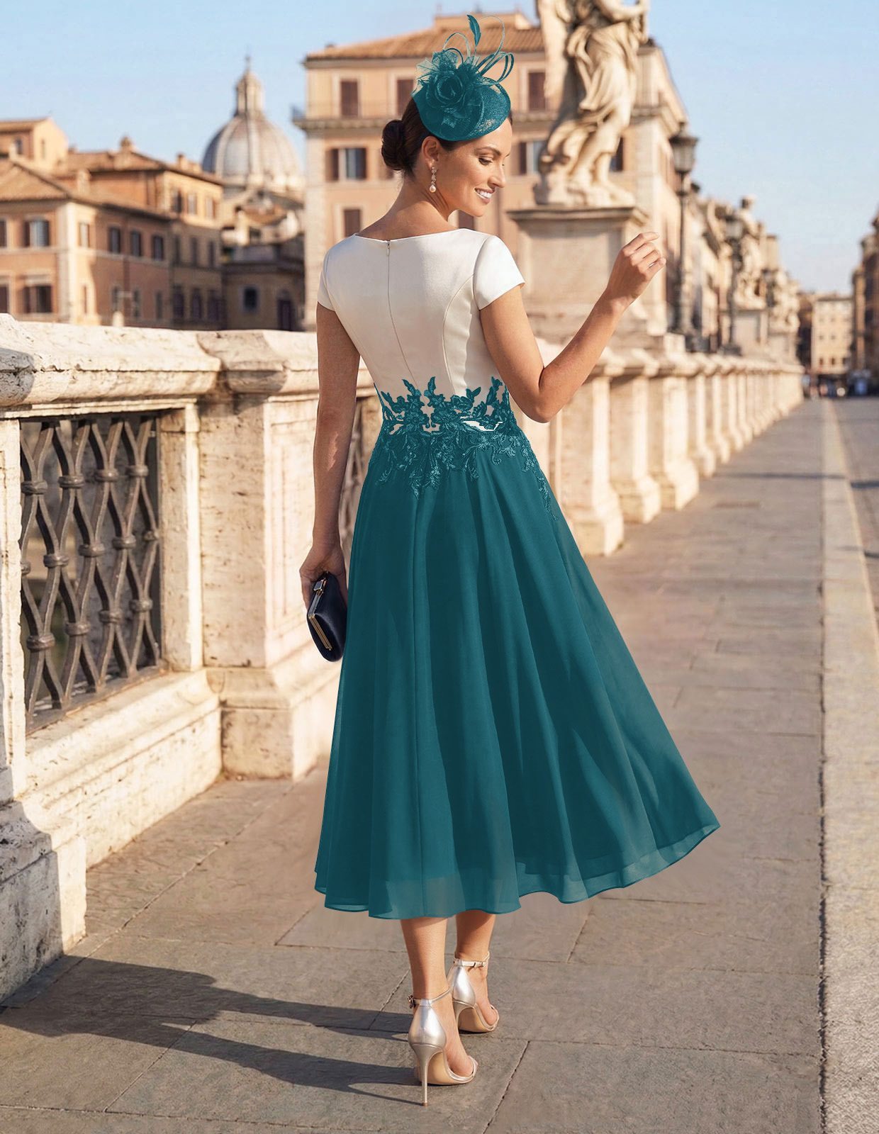 A-Line V-Neck Tea-Length Mother Of The Bride Dresses With Chiffon, product image 49