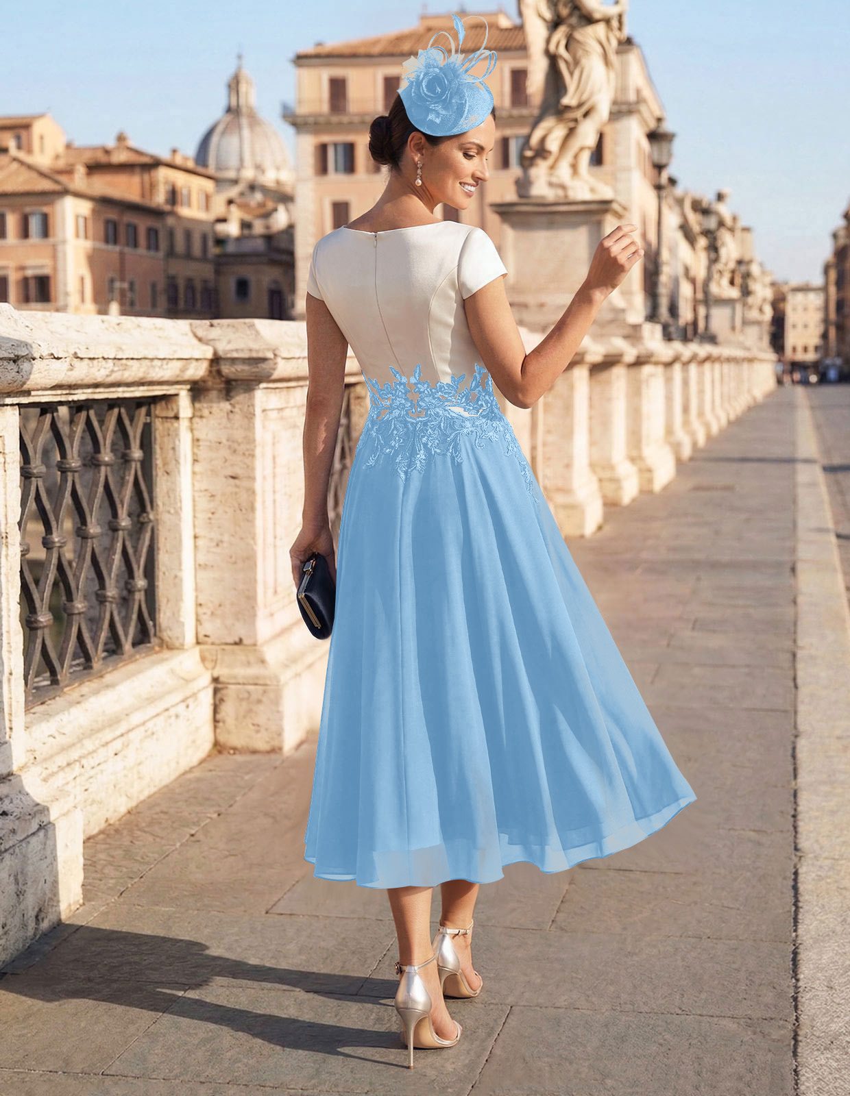 A-Line V-Neck Tea-Length Mother Of The Bride Dresses With Chiffon, product image 58