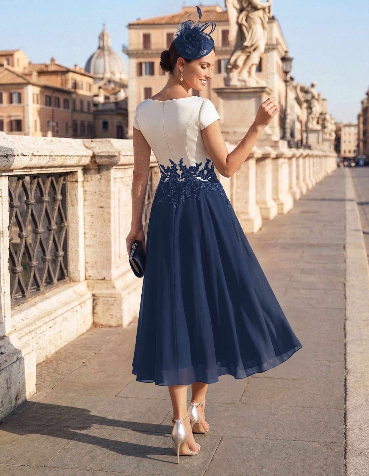 A-Line V-Neck Tea-Length Mother Of The Bride Dresses With Chiffon, product image 28