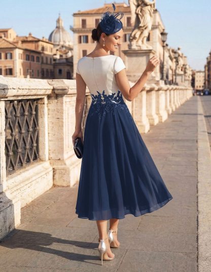 A-Line V-Neck Tea-Length Mother Of The Bride Dresses With Chiffon, product image 28