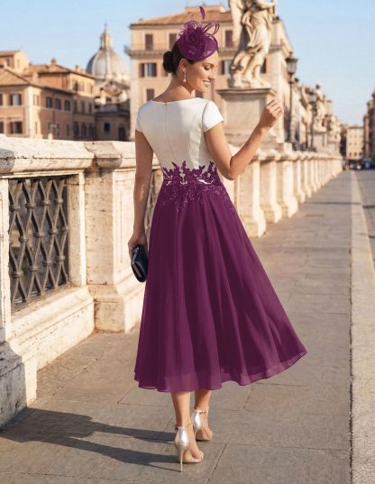 A-Line V-Neck Tea-Length Mother Of The Bride Dresses With Chiffon, product image 19