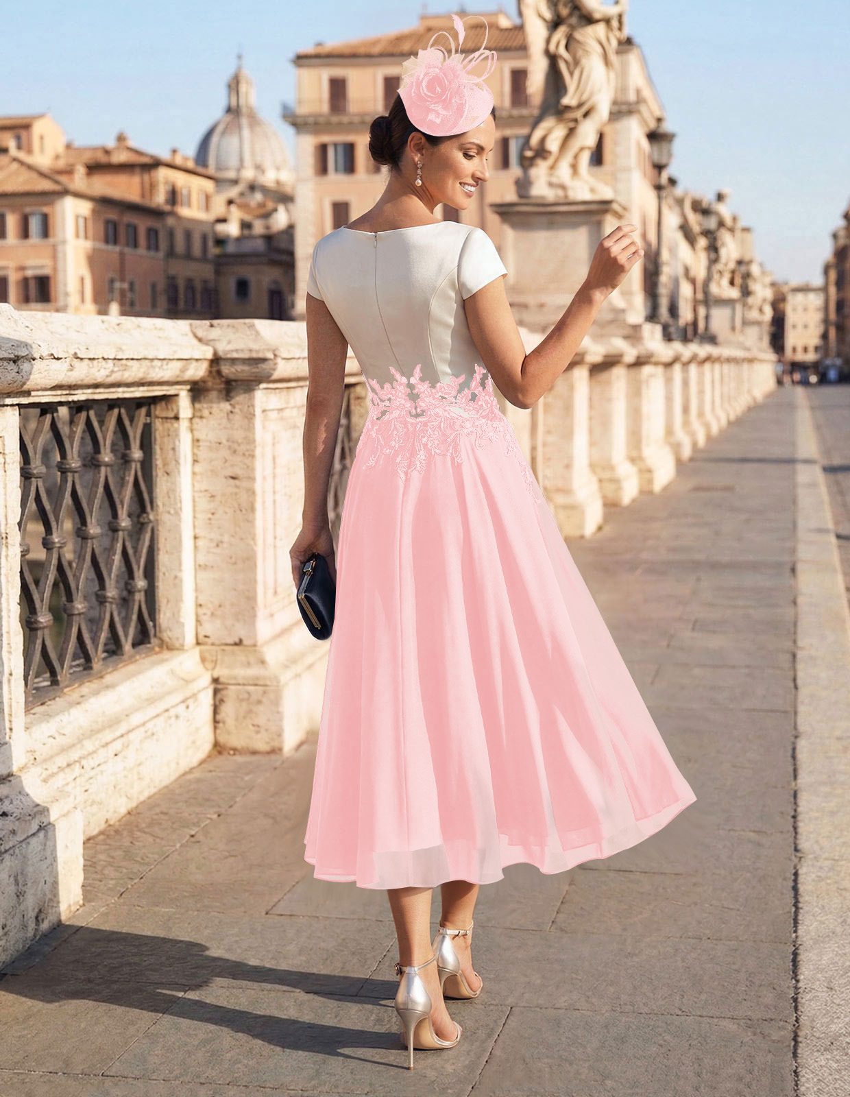 A-Line V-Neck Tea-Length Mother Of The Bride Dresses With Chiffon, product image 79