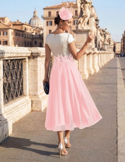 A-Line V-Neck Tea-Length Mother Of The Bride Dresses With Chiffon, product image 79