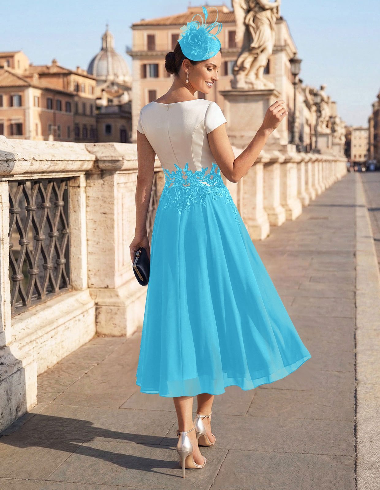 A-Line V-Neck Tea-Length Mother Of The Bride Dresses With Chiffon, product image 52