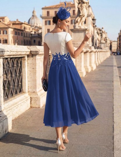 A-Line V-Neck Tea-Length Mother Of The Bride Dresses With Chiffon, product image 37