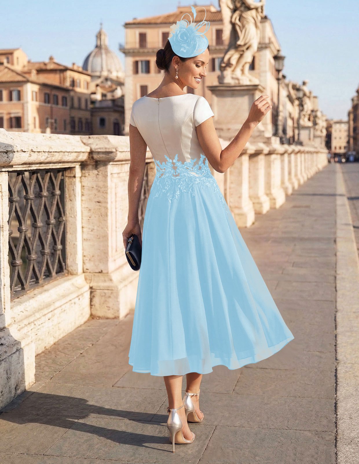 A-Line V-Neck Tea-Length Mother Of The Bride Dresses With Chiffon, product image 46