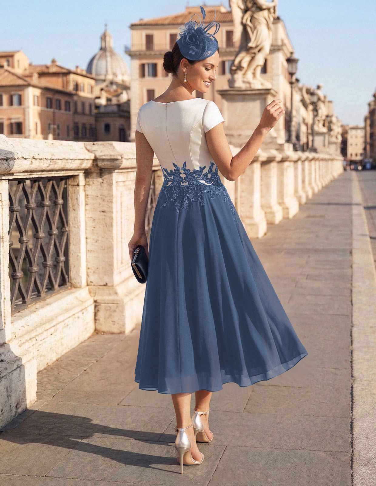 A-Line V-Neck Tea-Length Mother Of The Bride Dresses With Chiffon, product image 31