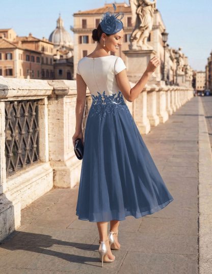A-Line V-Neck Tea-Length Mother Of The Bride Dresses With Chiffon, product image 31