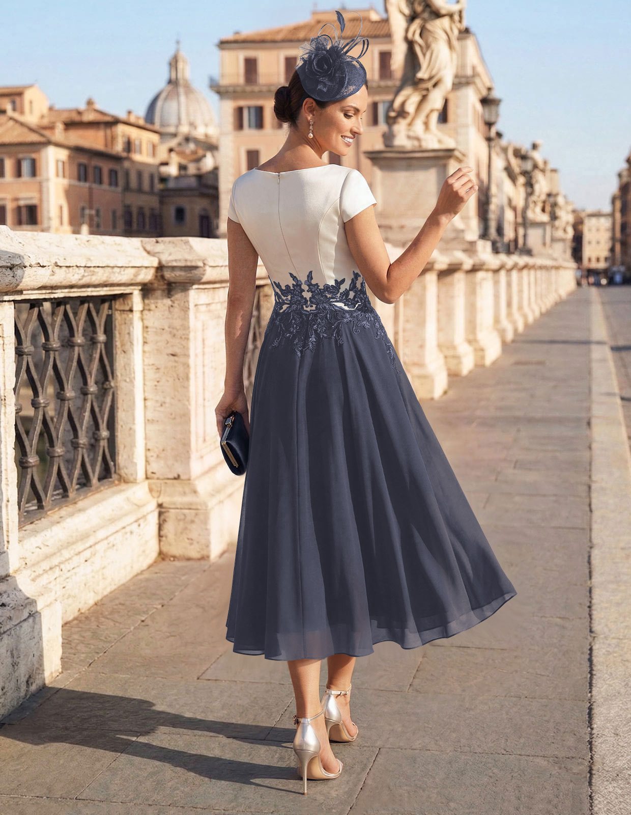 A-Line V-Neck Tea-Length Mother Of The Bride Dresses With Chiffon, product image 40