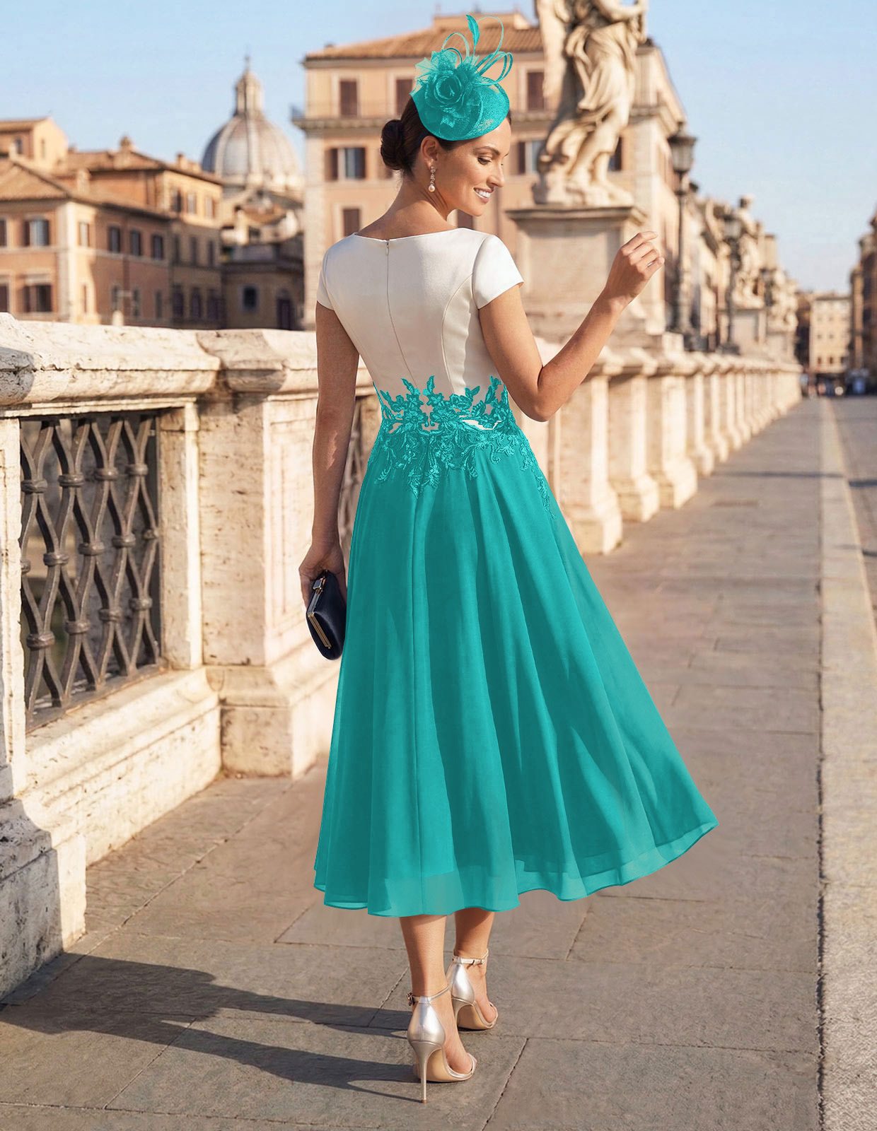 A-Line V-Neck Tea-Length Mother Of The Bride Dresses With Chiffon, product image 61