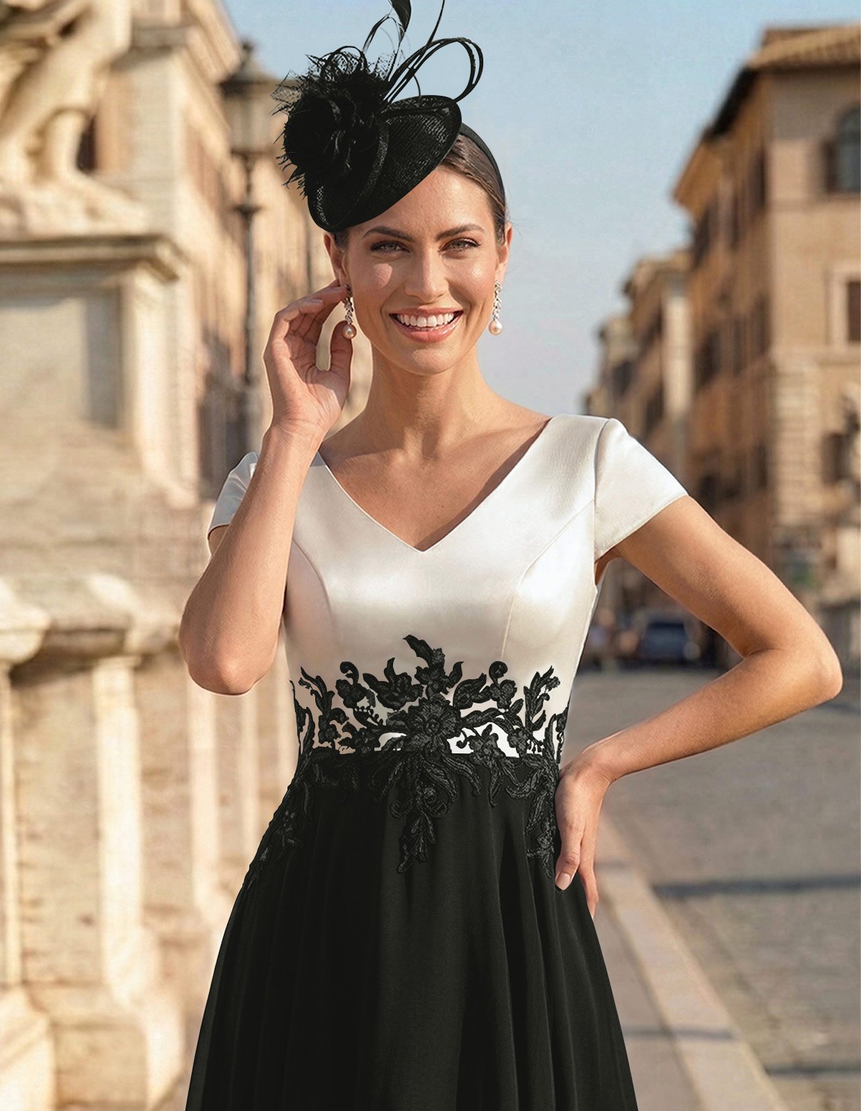 A-Line V-Neck Tea-Length Mother Of The Bride Dresses With Chiffon, product image 26