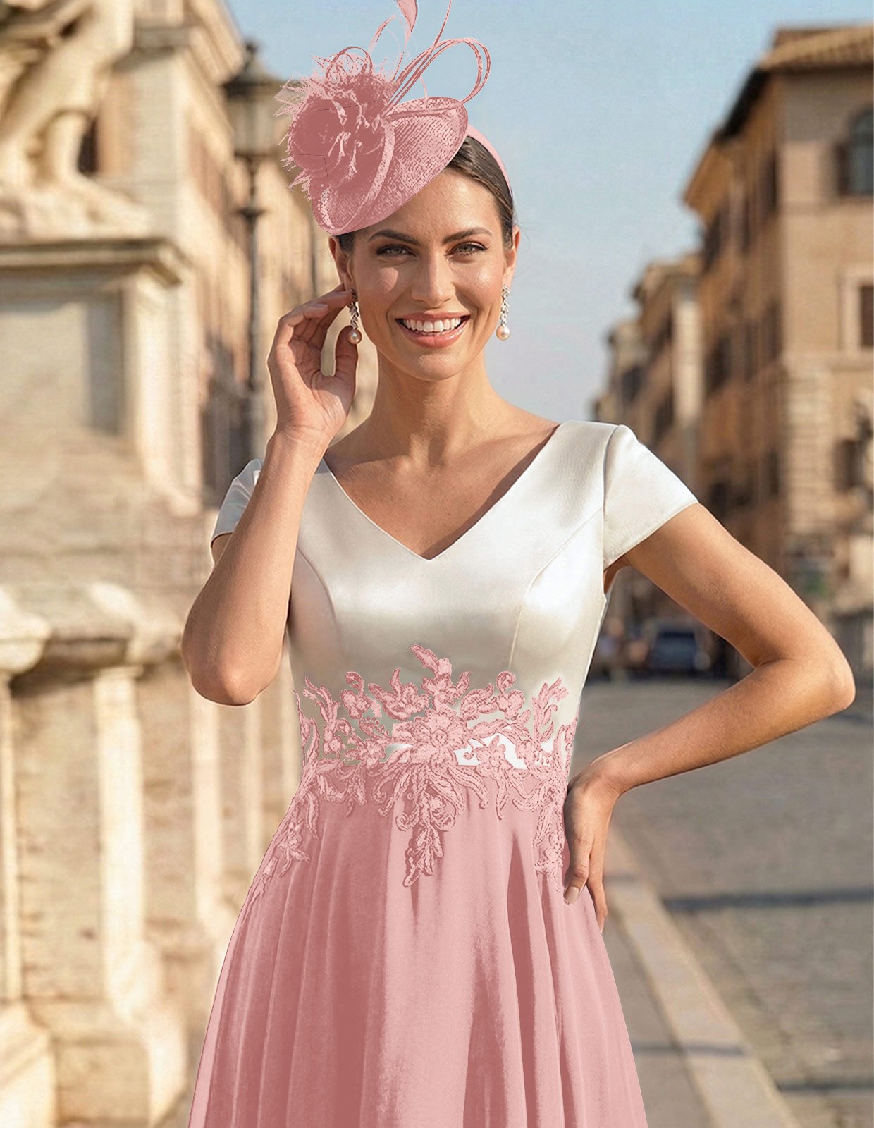 A-Line V-Neck Tea-Length Mother Of The Bride Dresses With Chiffon, product image 77