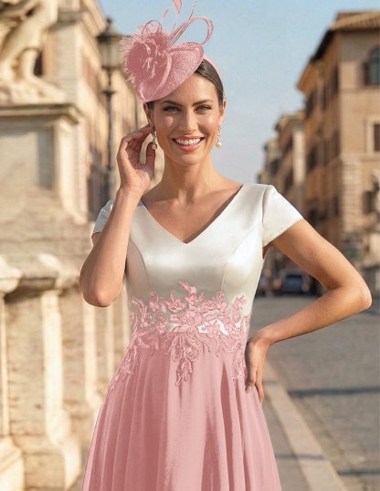 A-Line V-Neck Tea-Length Mother Of The Bride Dresses With Chiffon, product image 77