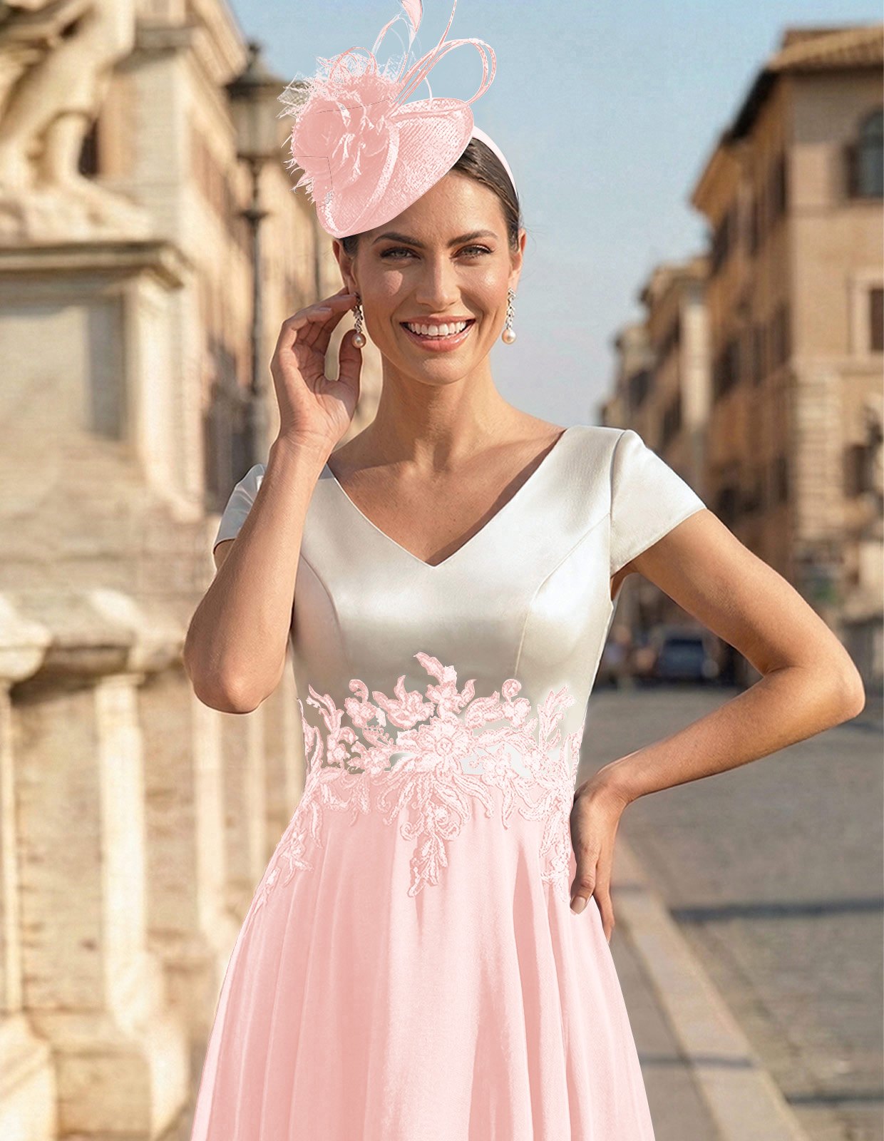 A-Line V-Neck Tea-Length Mother Of The Bride Dresses With Chiffon, product image 86