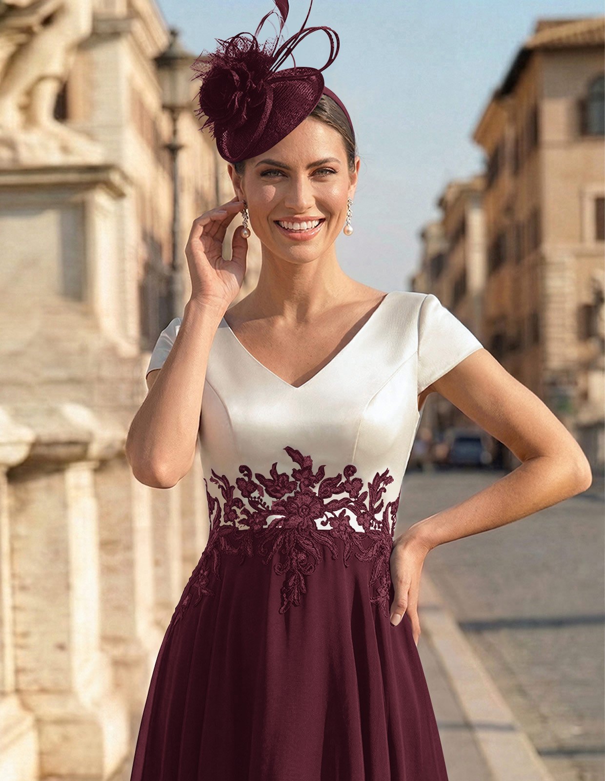 A-Line V-Neck Tea-Length Mother Of The Bride Dresses With Chiffon, product image 14