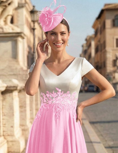A-Line V-Neck Tea-Length Mother Of The Bride Dresses With Chiffon, product image 89