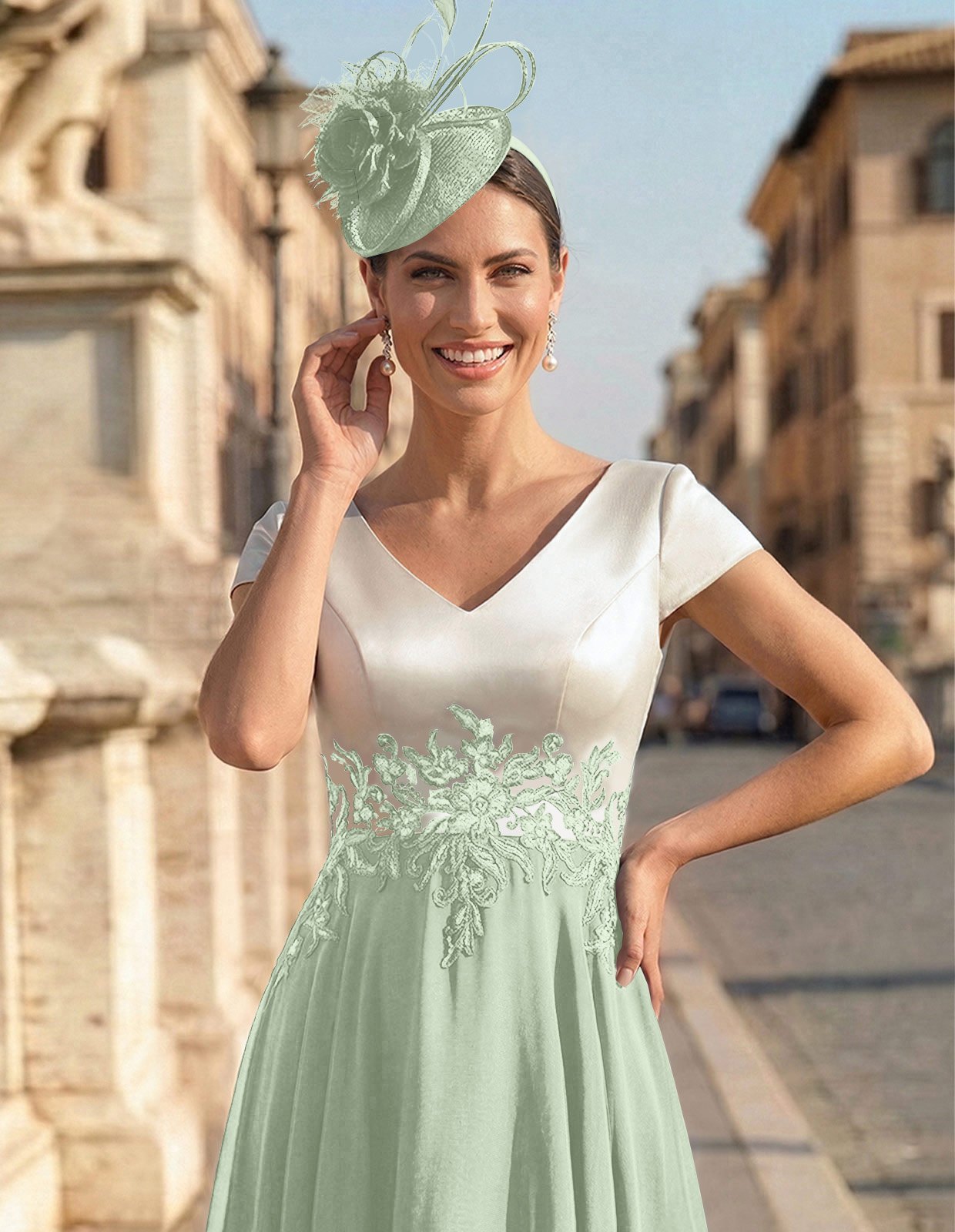 A-Line V-Neck Tea-Length Mother Of The Bride Dresses With Chiffon, product image 23