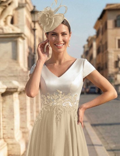 A-Line V-Neck Tea-Length Mother Of The Bride Dresses With Chiffon, product image 35
