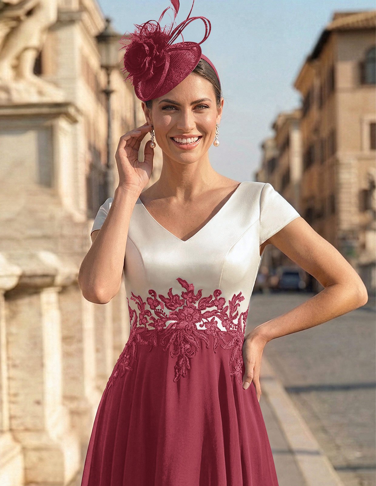 A-Line V-Neck Tea-Length Mother Of The Bride Dresses With Chiffon, product image 98
