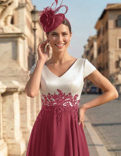 A-Line V-Neck Tea-Length Mother Of The Bride Dresses With Chiffon, product image 98