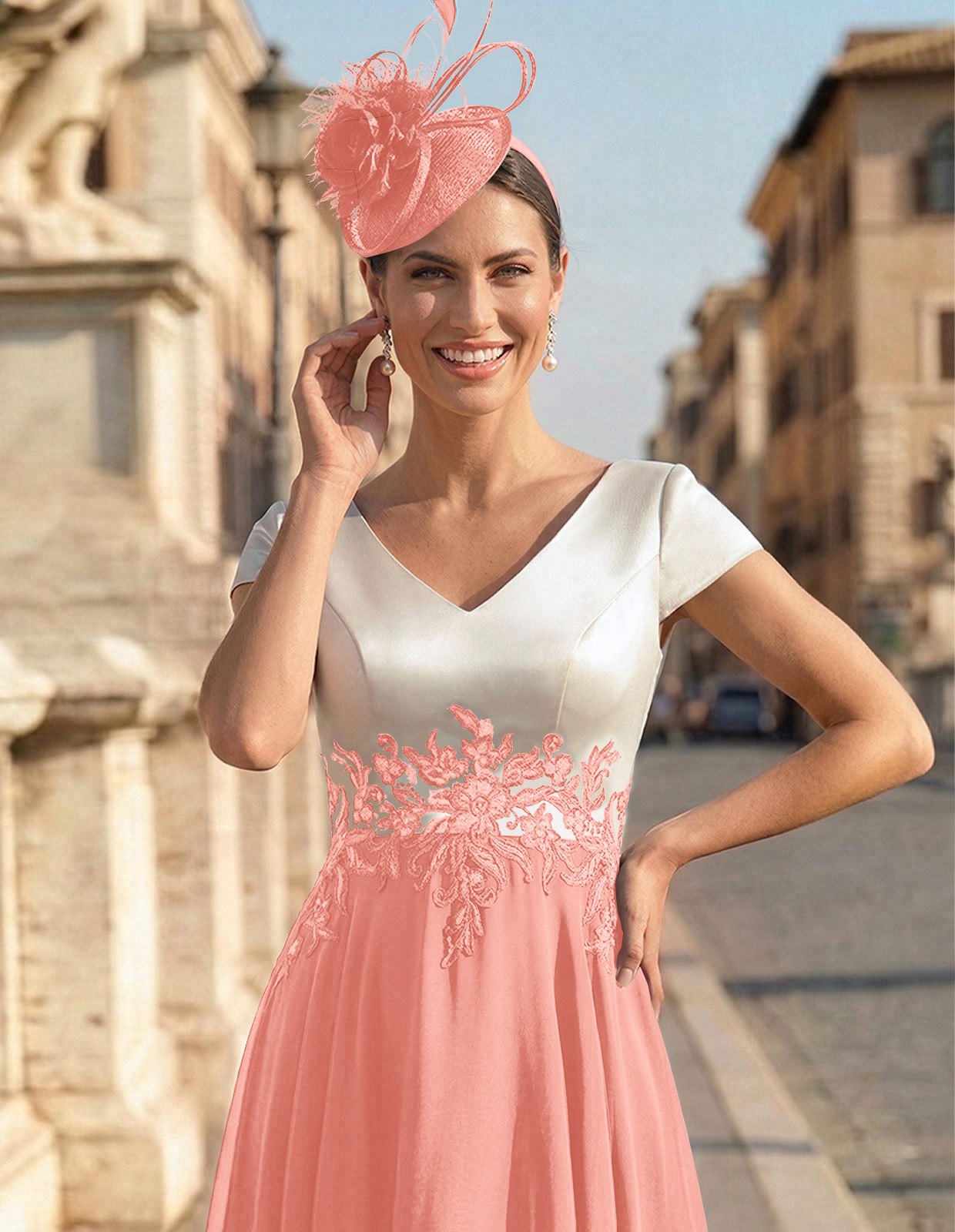 A-Line V-Neck Tea-Length Mother Of The Bride Dresses With Chiffon, product image 83