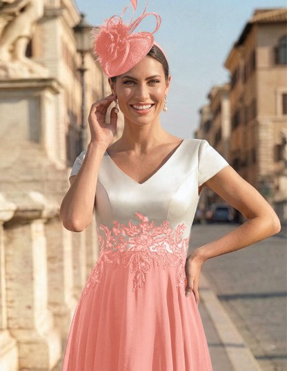 A-Line V-Neck Tea-Length Mother Of The Bride Dresses With Chiffon, product image 83