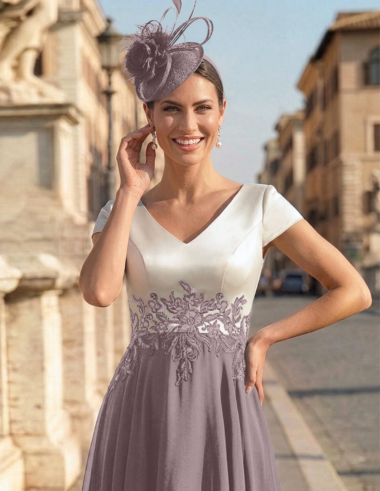 A-Line V-Neck Tea-Length Mother Of The Bride Dresses With Chiffon, product image 11