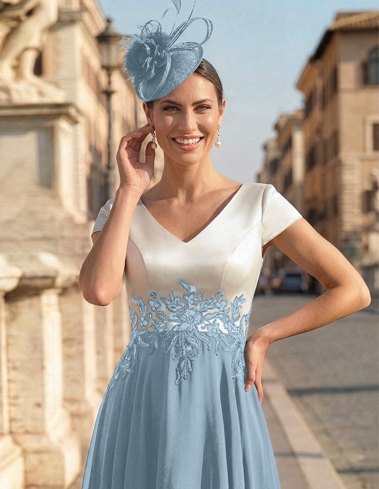 A-Line V-Neck Tea-Length Mother Of The Bride Dresses With Chiffon, product image 44