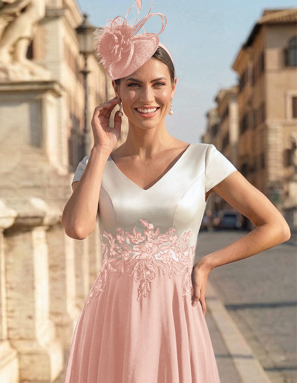 A-Line V-Neck Tea-Length Mother Of The Bride Dresses With Chiffon, product image 71