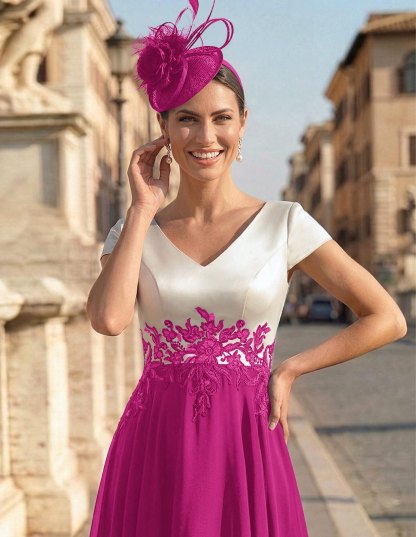 A-Line V-Neck Tea-Length Mother Of The Bride Dresses With Chiffon, product image 65