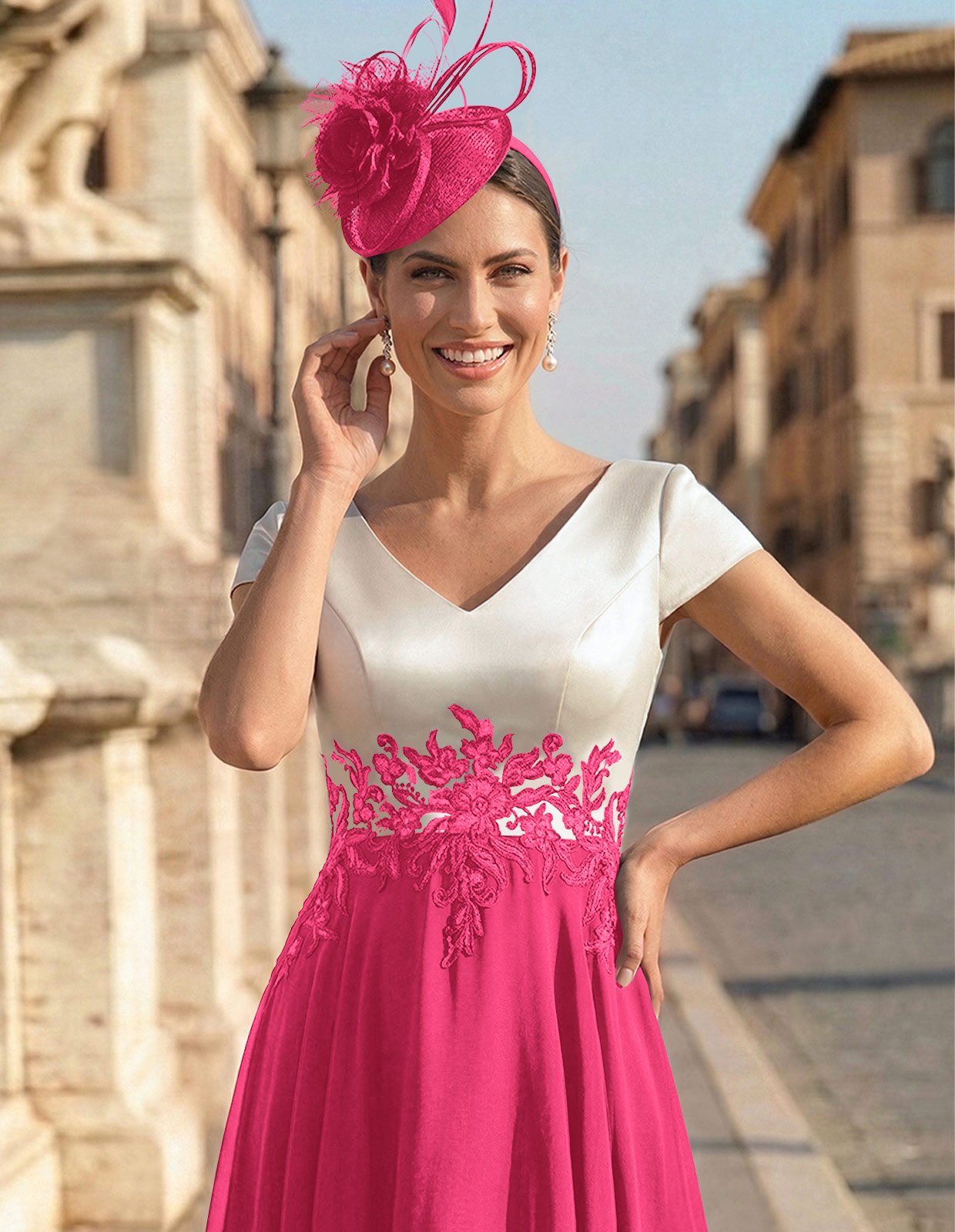 A-Line V-Neck Tea-Length Mother Of The Bride Dresses With Chiffon, product image 68