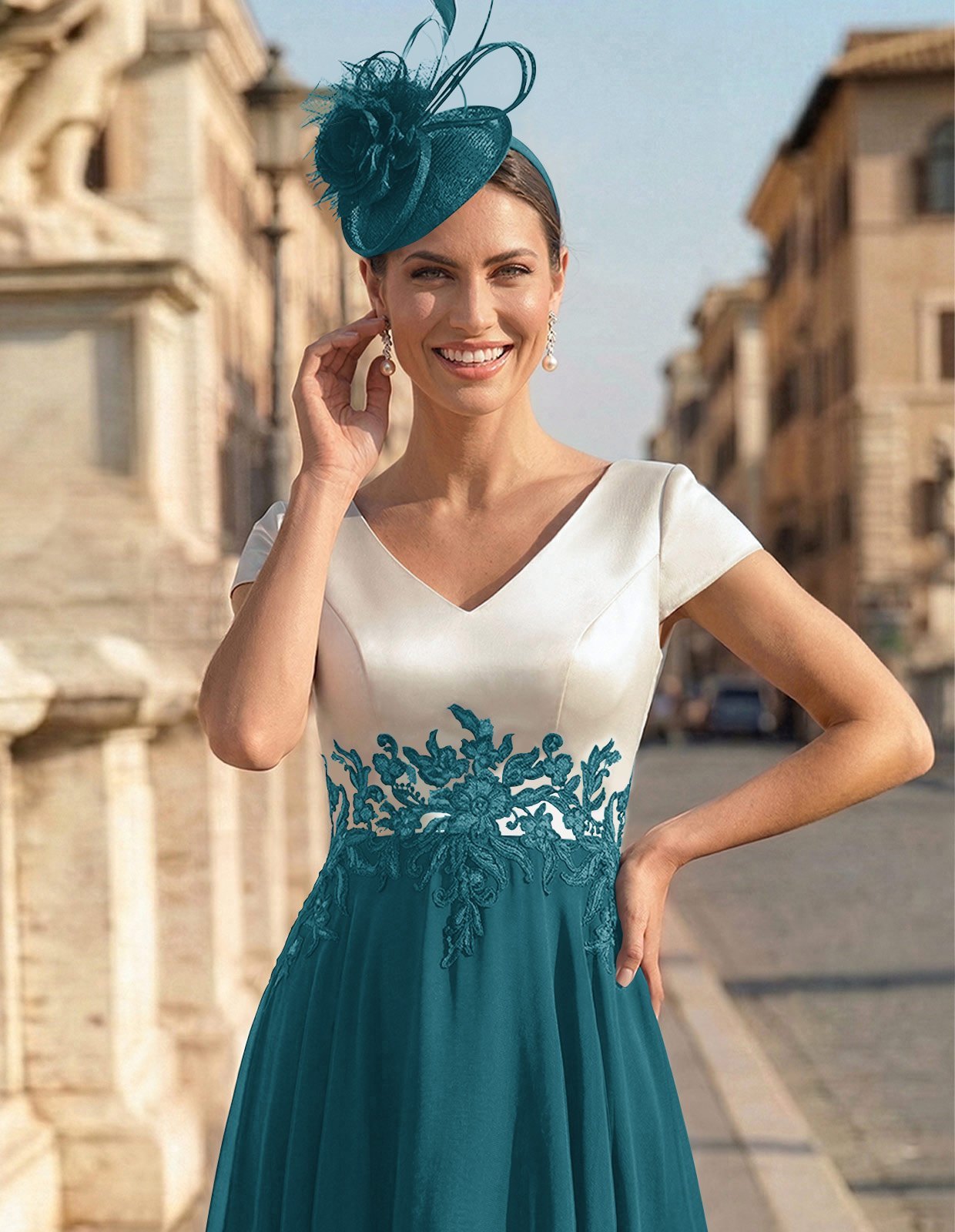A-Line V-Neck Tea-Length Mother Of The Bride Dresses With Chiffon, product image 50