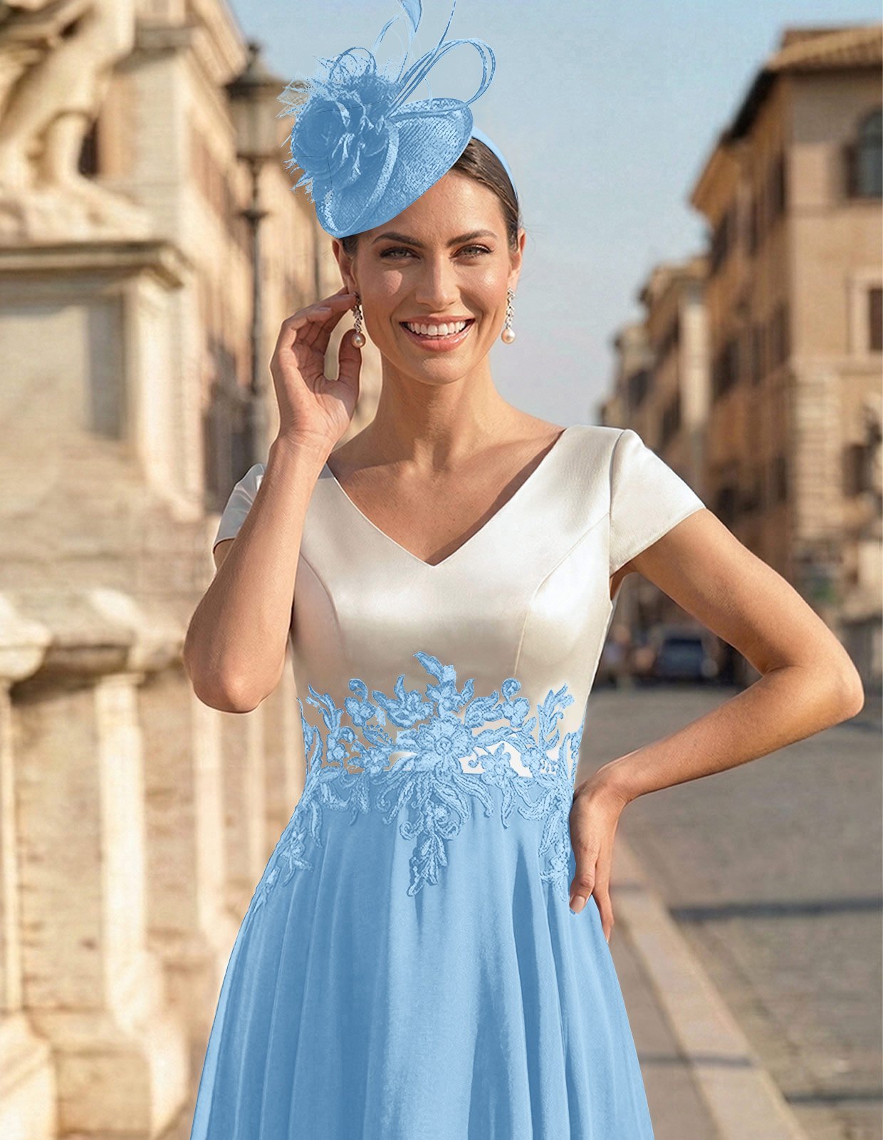 A-Line V-Neck Tea-Length Mother Of The Bride Dresses With Chiffon, product image 59