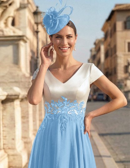 A-Line V-Neck Tea-Length Mother Of The Bride Dresses With Chiffon, product image 59
