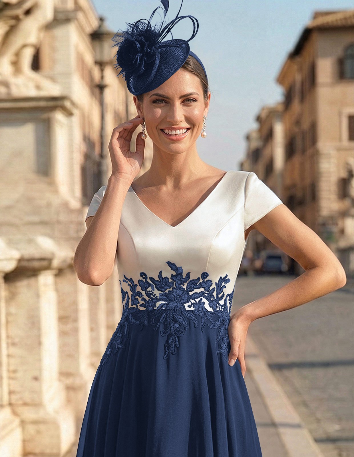 A-Line V-Neck Tea-Length Mother Of The Bride Dresses With Chiffon, product image 29