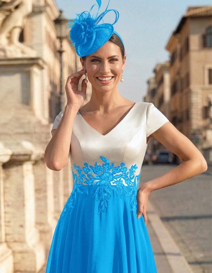 A-Line V-Neck Tea-Length Mother Of The Bride Dresses With Chiffon, product image 56