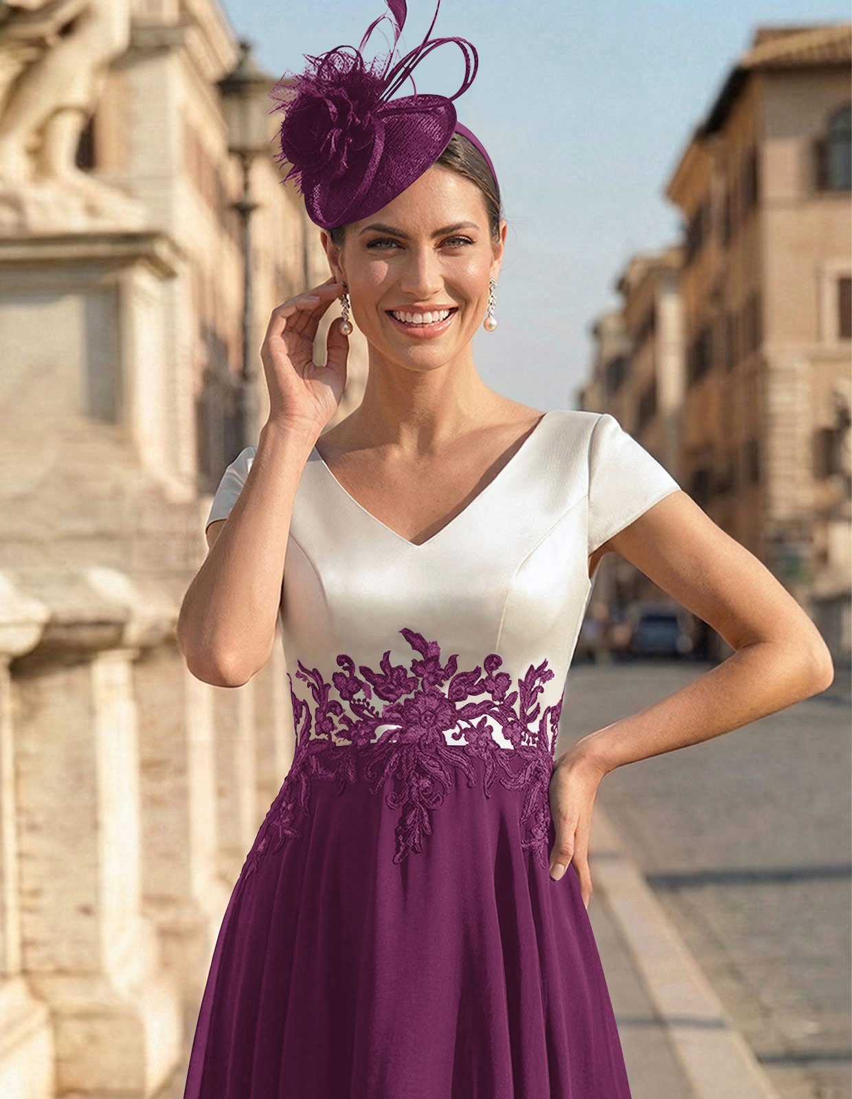 A-Line V-Neck Tea-Length Mother Of The Bride Dresses With Chiffon, product image 20