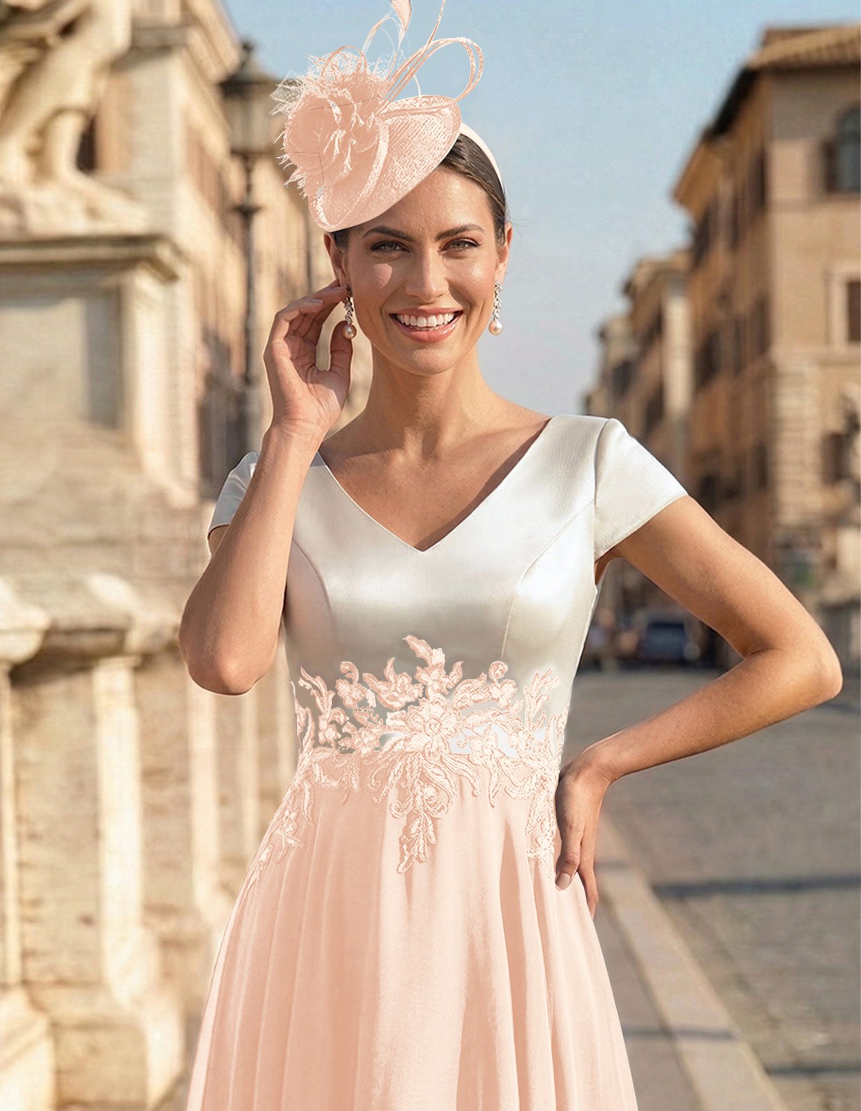 A-Line V-Neck Tea-Length Mother Of The Bride Dresses With Chiffon, product image 74