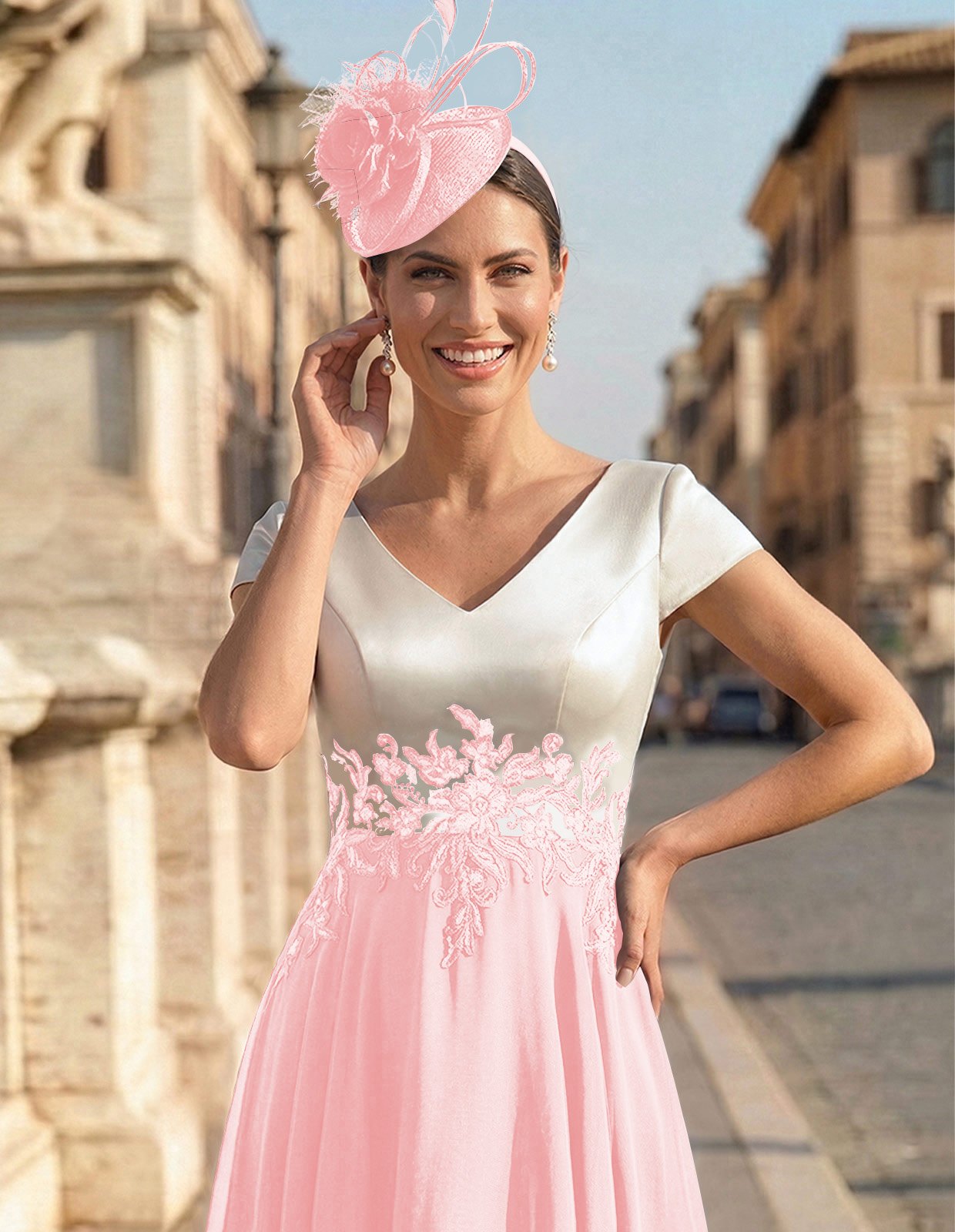 A-Line V-Neck Tea-Length Mother Of The Bride Dresses With Chiffon, product image 80