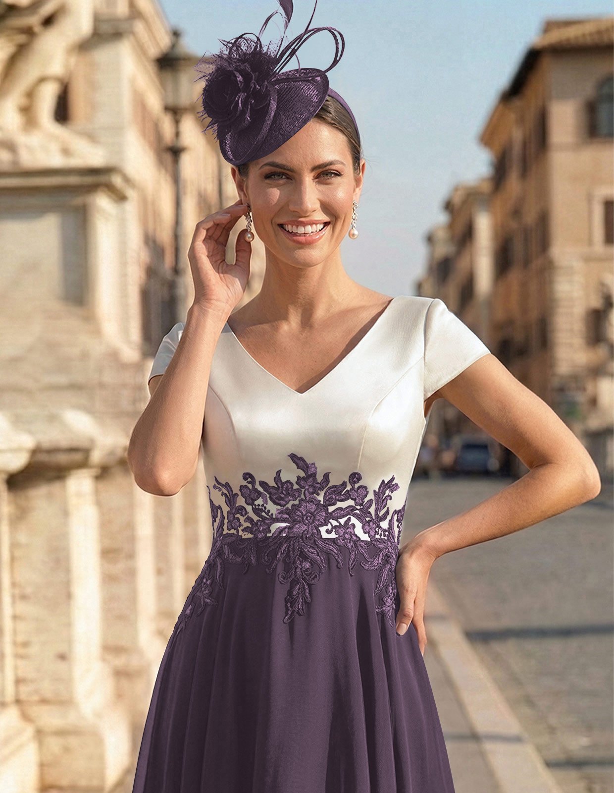 A-Line V-Neck Tea-Length Mother Of The Bride Dresses With Chiffon, product image 8