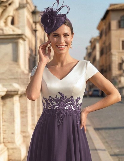 A-Line V-Neck Tea-Length Mother Of The Bride Dresses With Chiffon, product image 8