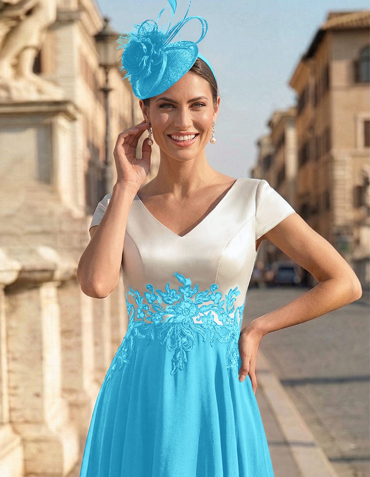 A-Line V-Neck Tea-Length Mother Of The Bride Dresses With Chiffon, product image 53