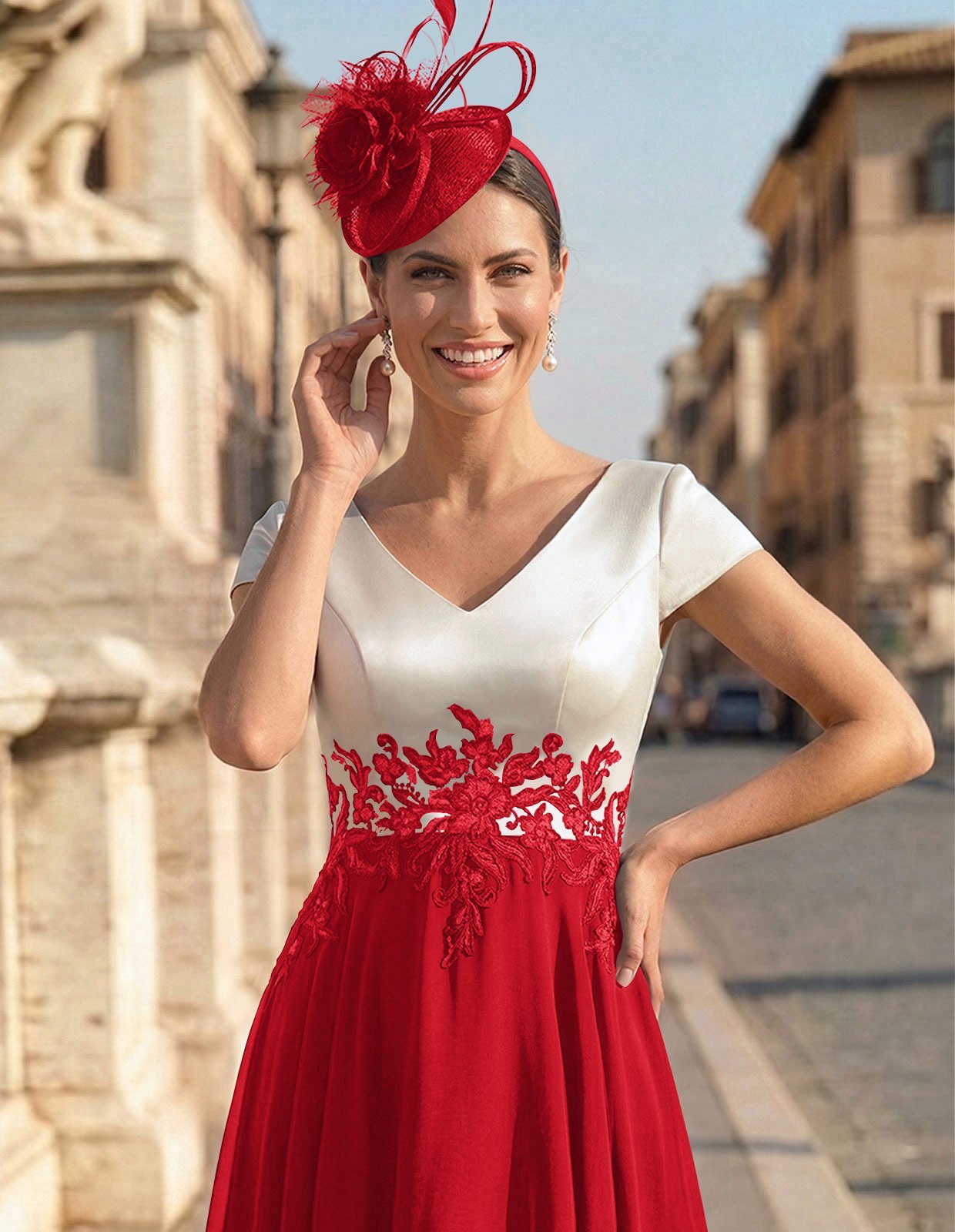 A-Line V-Neck Tea-Length Mother Of The Bride Dresses With Chiffon, product image 92