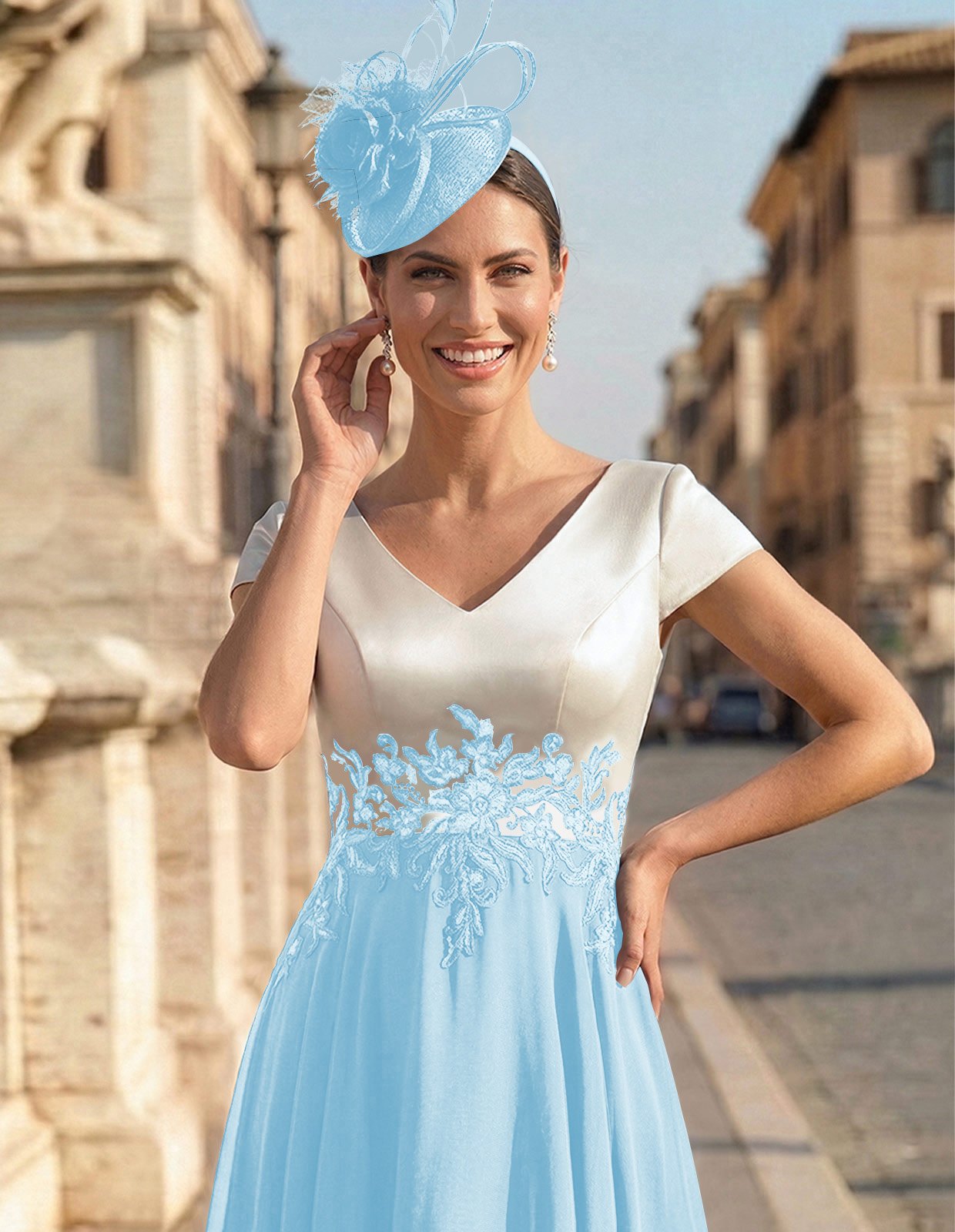 A-Line V-Neck Tea-Length Mother Of The Bride Dresses With Chiffon, product image 47