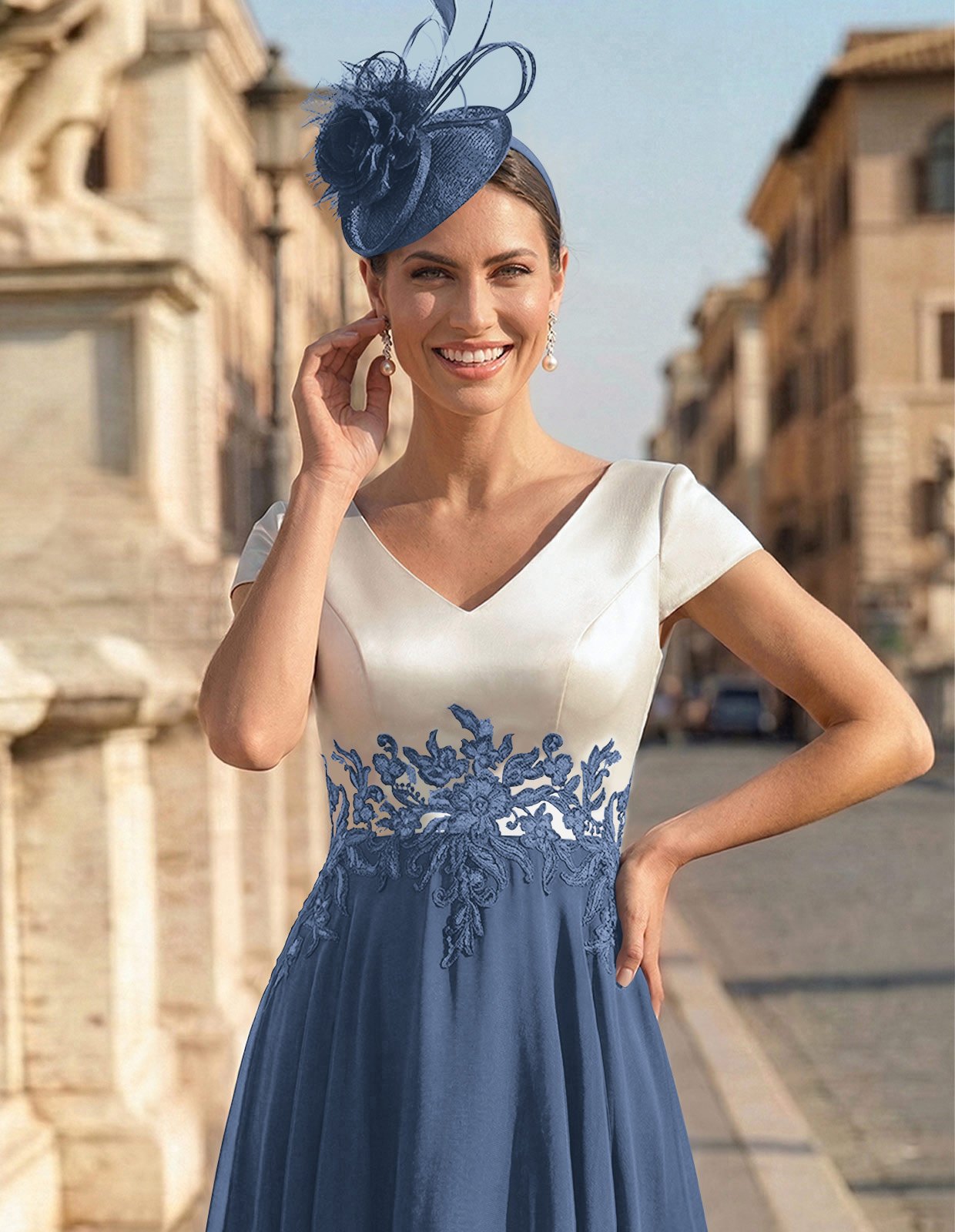 A-Line V-Neck Tea-Length Mother Of The Bride Dresses With Chiffon, product image 32
