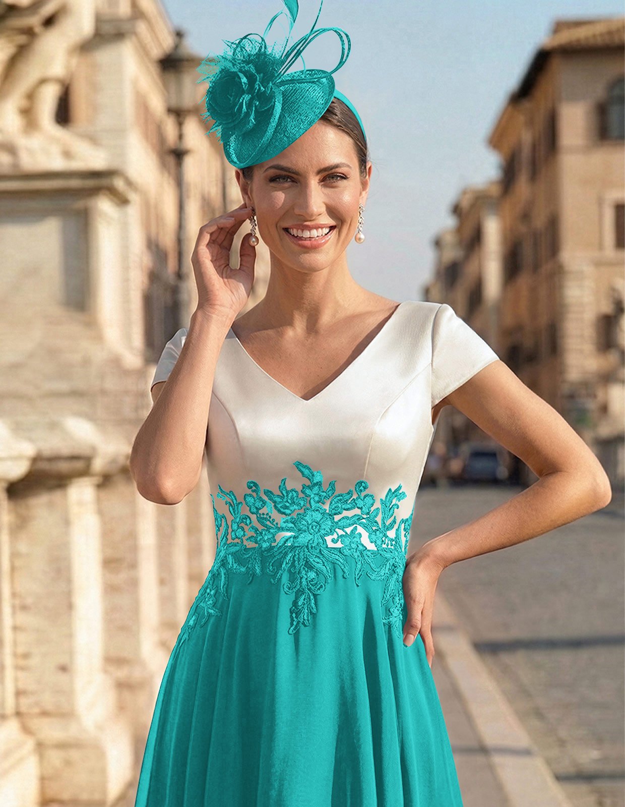 A-Line V-Neck Tea-Length Mother Of The Bride Dresses With Chiffon, product image 62