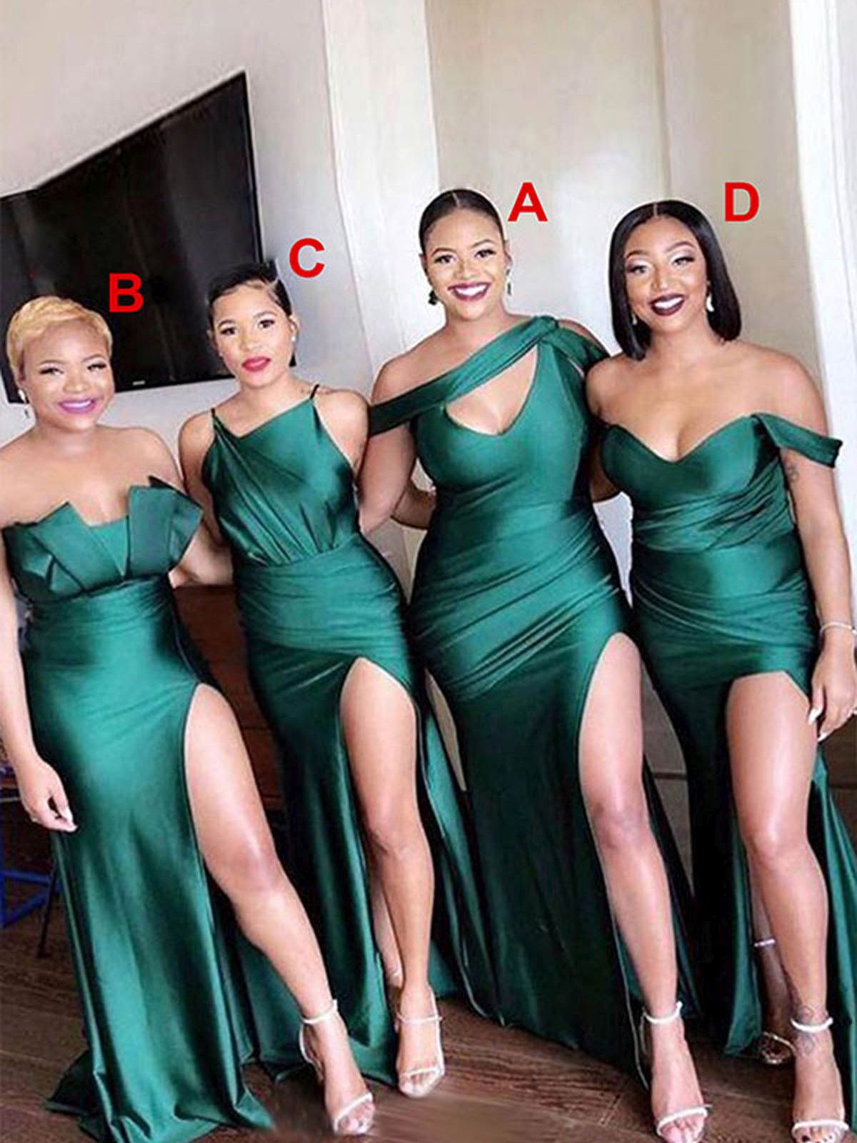 Mermaid Floor-Length Stretch Satin Bridesmaid Dresses With Split Front, product image 4