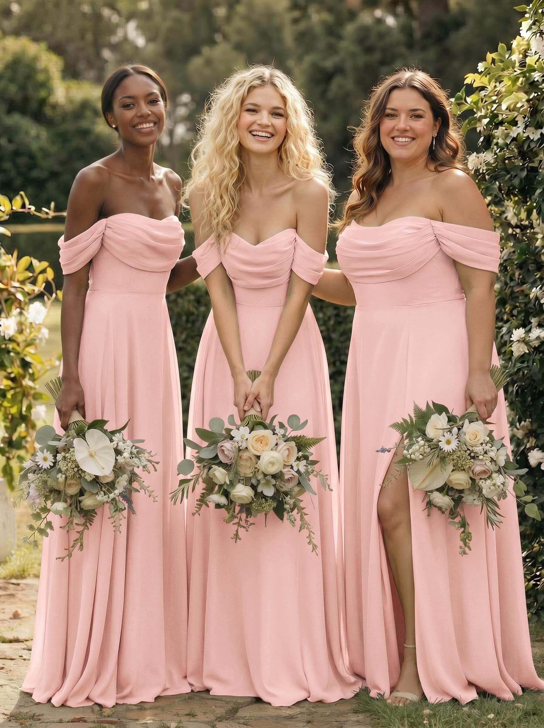 A-Line Off-The-Shoulder Sleeveless Floor-Length Chiffon Bridesmaid Dresses With Split Front, product image 76