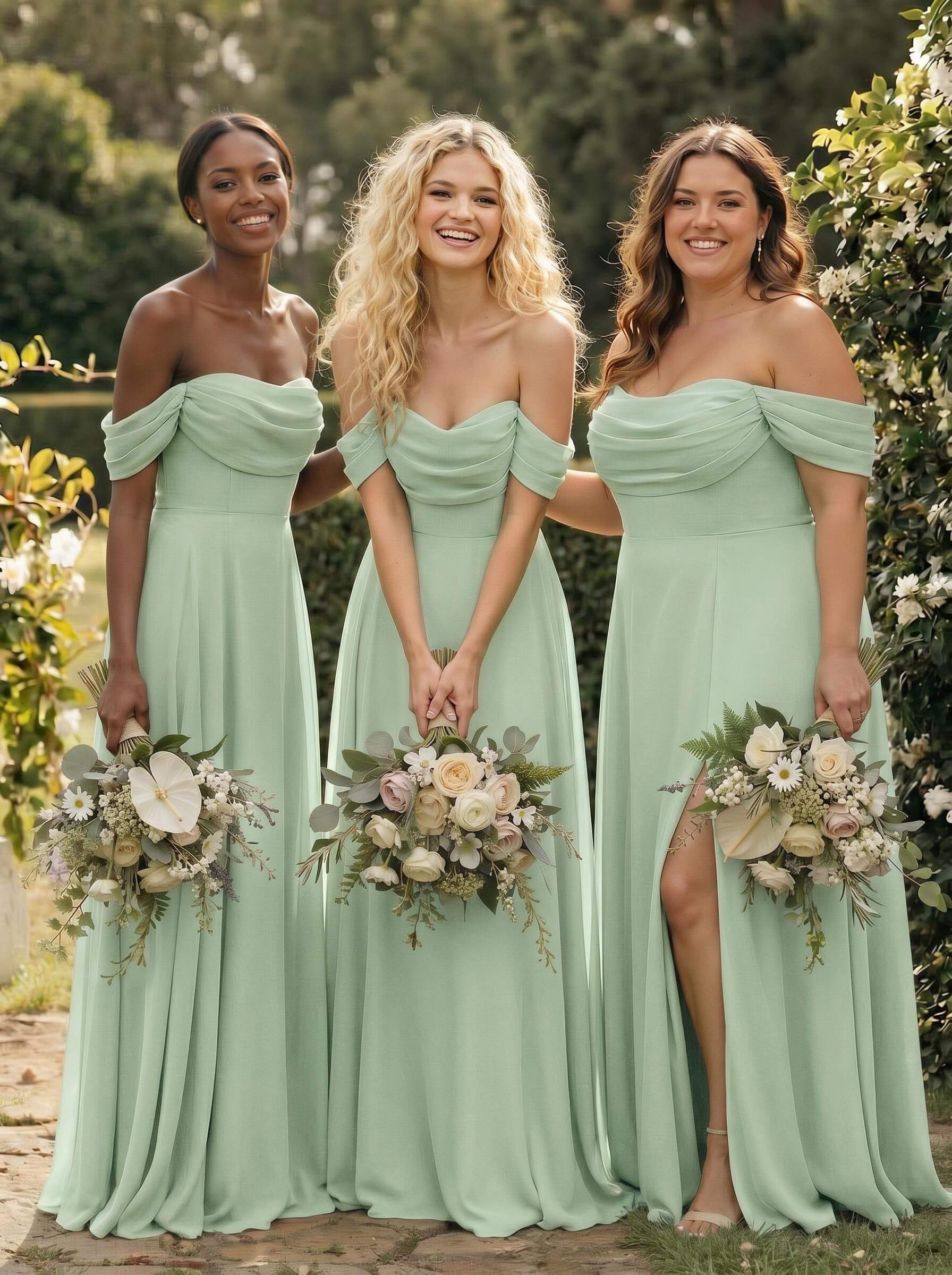 A-Line Off-The-Shoulder Sleeveless Floor-Length Chiffon Bridesmaid Dresses With Split Front, product image 133