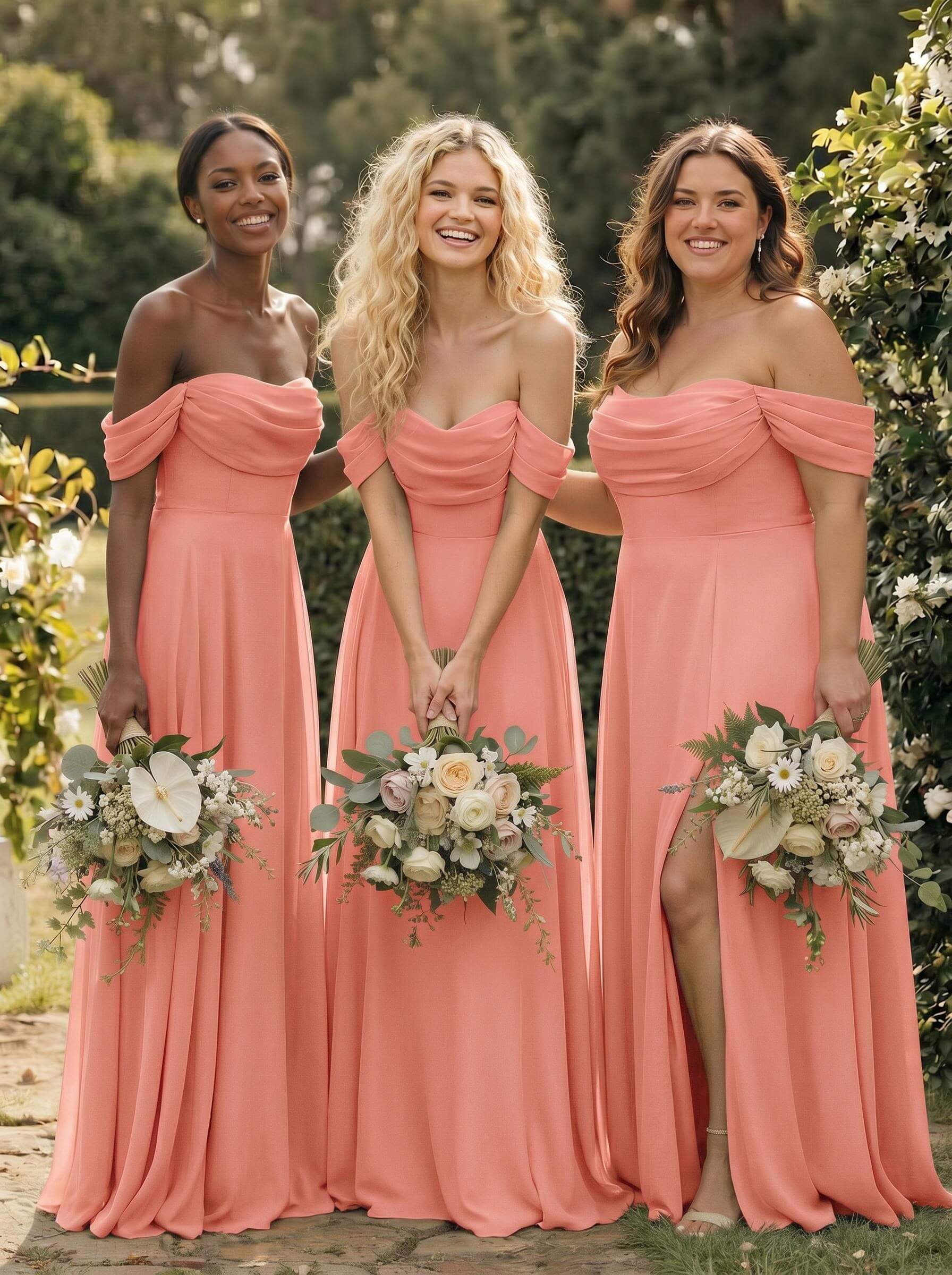 A-Line Off-The-Shoulder Sleeveless Floor-Length Chiffon Bridesmaid Dresses With Split Front, product image 73